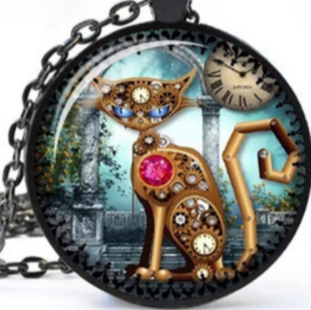 Steampunk Cat Pendant Necklace Cosplay Themed Event Festival Novelty Everyday